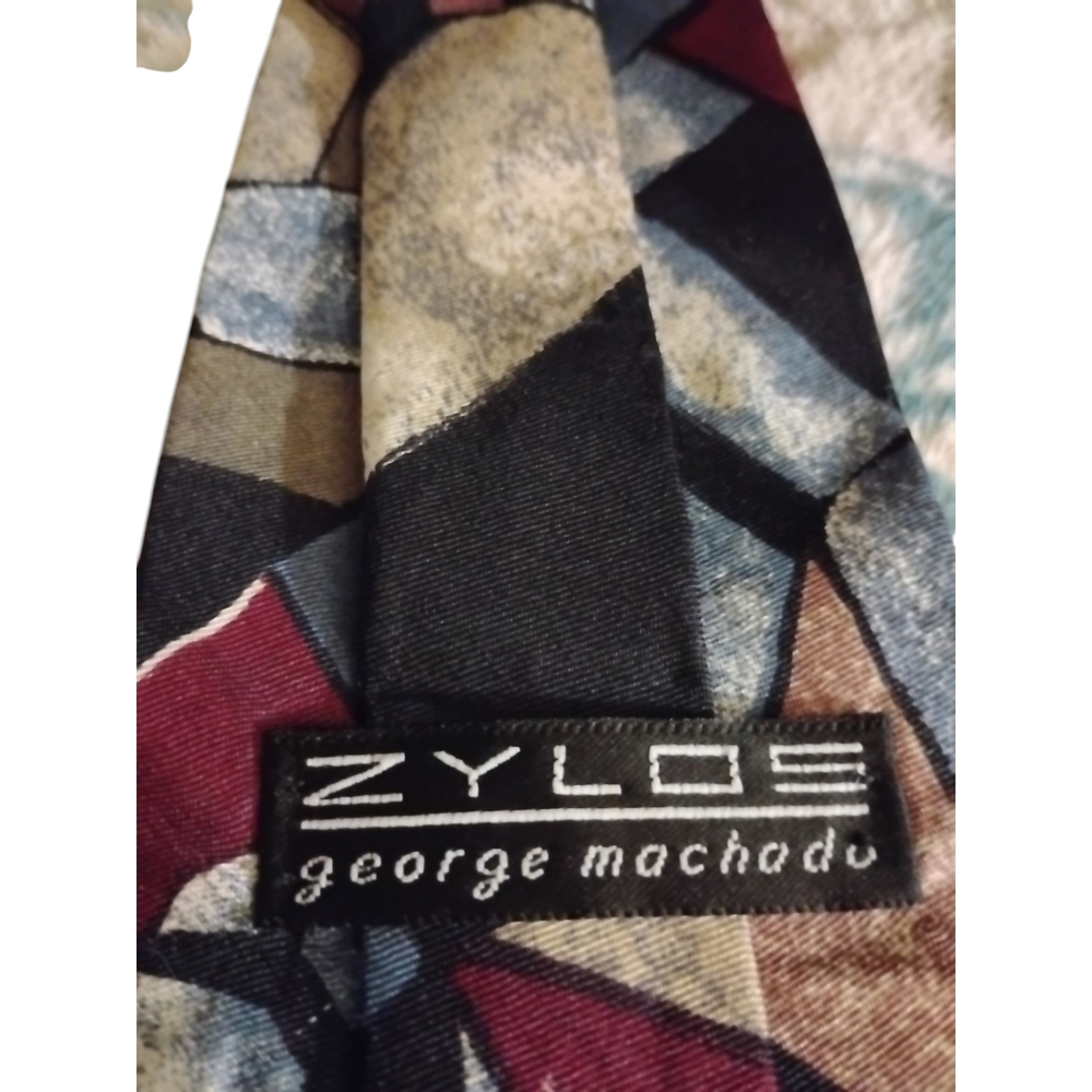 Zylos Abstract Geo Tie By George Macahdo 100% Italian Silk Office Executive - Picture 3 of 6